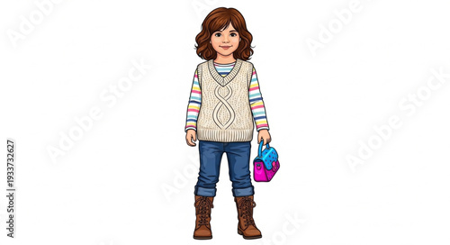 Young Girl Holding Colorful Bag.