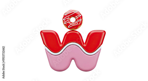 3D Render of a W-shaped object topped with a glazed donut