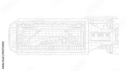 Blueprint Truck: Overhead view of a detailed blueprint truck showcasing the intricate design of the heavy vehicle's frame and mechanical components.