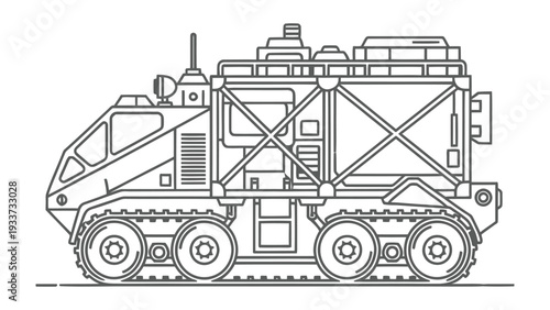 Futuristic vehicle illustration: An illustration of a cutting-edge futuristic vehicle, designed with intricate mechanical detailing, hinting at advanced technology and innovation.