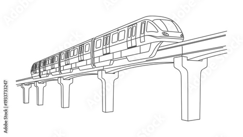Monorail on the Rails: A sleek, modern monorail train glides effortlessly along its elevated track, symbolizing efficient and sustainable urban transport.