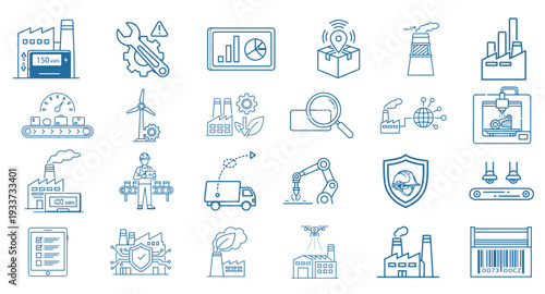 Industrial Manufacturing & Factory Line Icon Set
