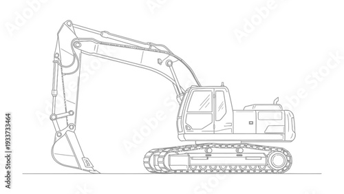 Construction Excavator in Action: An outline illustration of a powerful excavator, ready for action, symbolizes progress, industry, and the strength of modern construction techniques.