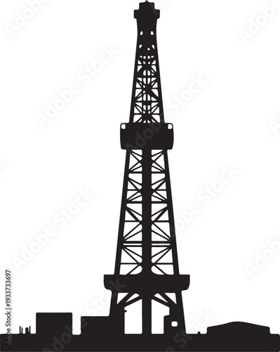 Oil Drilling Rig Silhouette, Petroleum Derrick, Oil Exploration Equipment Icon