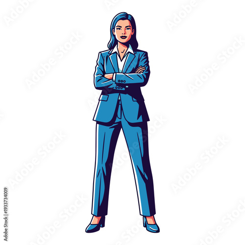 Confident Businesswoman in Blue Suit Standing.