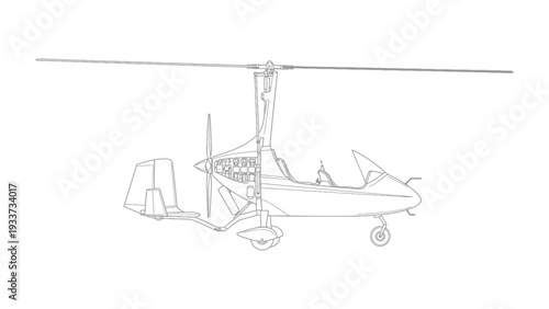 Gyrocopter Silhouette: A detailed outline of a gyrocopter against the background, showcasing its unique design and features.