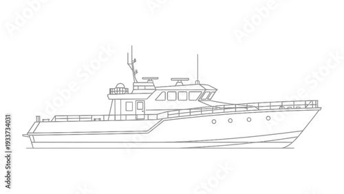 Modern Vessel Outline: A meticulously detailed outline of a sleek, modern vessel, emphasizing its robust design and navigational technology.