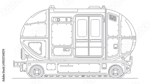 Future Transport Design: A detailed illustration showcases a futuristic transport vehicle, highlighting innovative design elements and hinting at advanced technological concepts. 