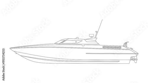 Speedboat Illustration: A sleek, detailed illustration of a modern speedboat, showcasing its streamlined design and powerful form.