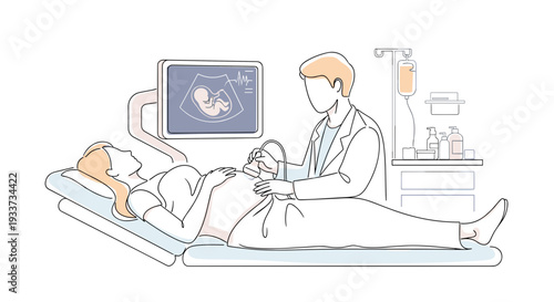 Doctor Performing Ultrasound on Pregnant Woman.