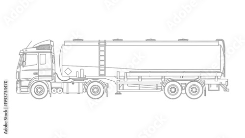 Oil Tanker Truck Outline: A detailed outline of an oil tanker truck, highlighting its structure and components, ideal for industrial illustrations.