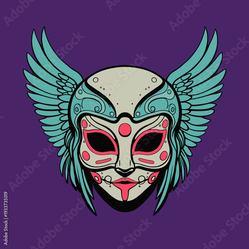 Colorful Sugar Skull Mask with Wings.