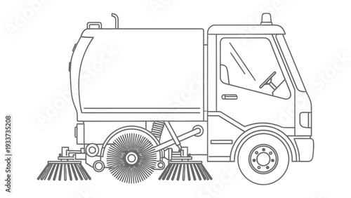 Street Sweeper: Clean lines and mechanical elegance of a street sweeper, designed to maintain cleanliness in urban environments.
