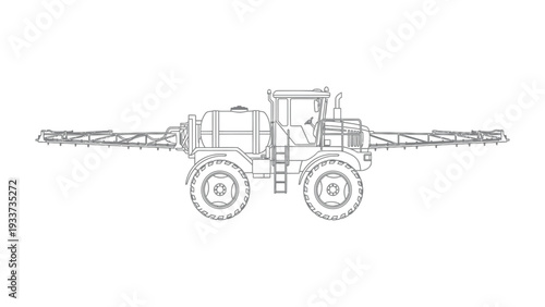 Agricultural Sprayer: The image presents a line drawing of an agricultural sprayer, ready for field operations, capturing the precision and functionality.