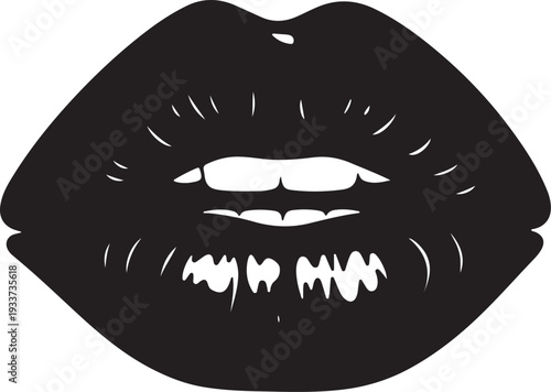 Black and White Vampire Lips with Fangs Silhouette