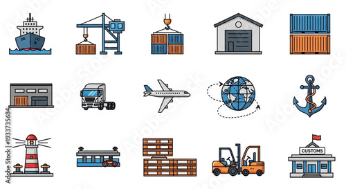 Logistics and Transportation Icons Set.