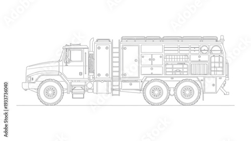 Truck blueprint: A detailed blueprint of a heavy-duty truck, meticulously rendered with precise lines, showcases its robust design and engineering, offering an insightful look at its inner workings.