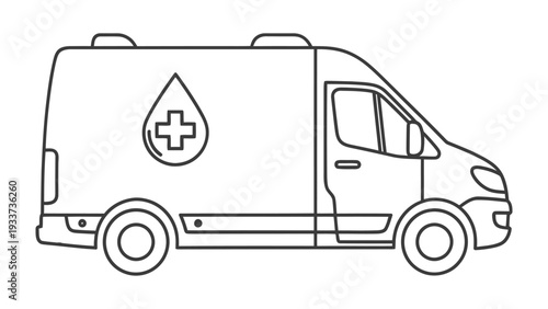 Emergency Services on Call: A monochrome illustration of an ambulance, meticulously detailed to depict the vital role of emergency services in providing aid and support. 