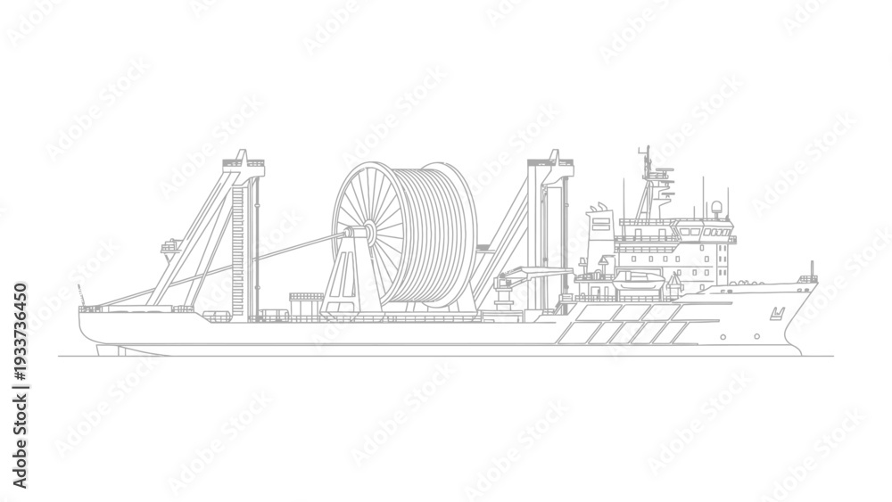 Obraz premium Cable Laying Vessel: A detailed illustration of a specialized vessel designed for laying underwater cables.