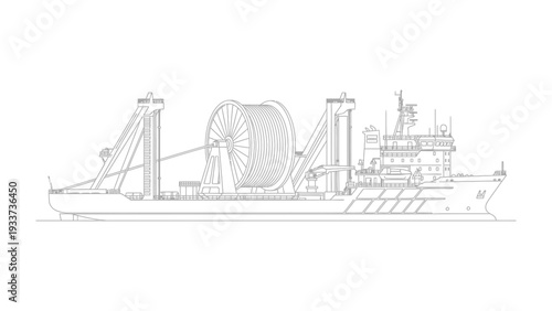 Cable Laying Vessel: A detailed illustration of a specialized vessel designed for laying underwater cables.