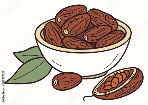 A bowl of red kidney beans with fresh bay leaves and dried red chilies isolated on transparent background, isolated on white background, Vector