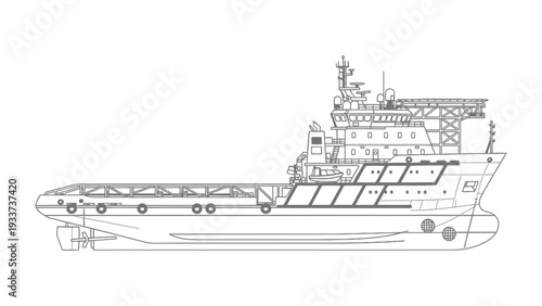 Offshore Supply Ship Blueprint: Detailed blueprint of an offshore supply ship. Highlighting its robust design for maritime operations. 
