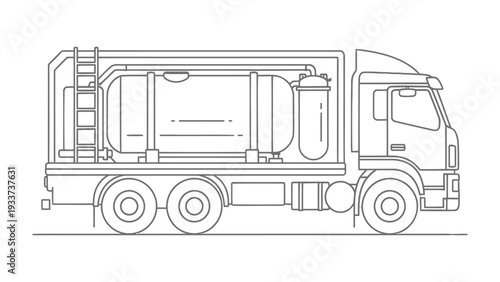 Fuel Tanker Truck Illustration: A detailed outline of a fuel tanker truck, showcasing its tank and structural elements.