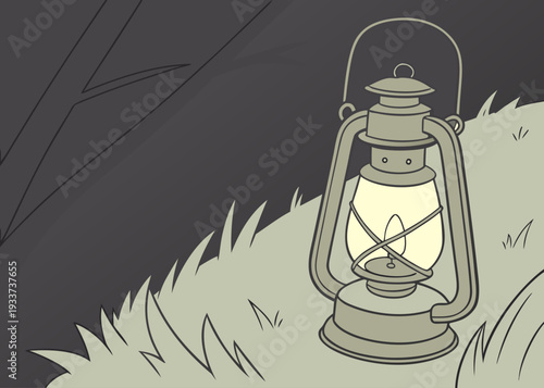 A lantern sitting on the edge of a cliff overlooking a dark landscape isolated on transparent background, isolated on white background, Vector