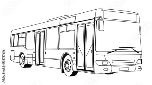 Line Art of a Public Bus: A minimalist line drawing showcases the sleek form of a public transit bus, highlighting its essential features.