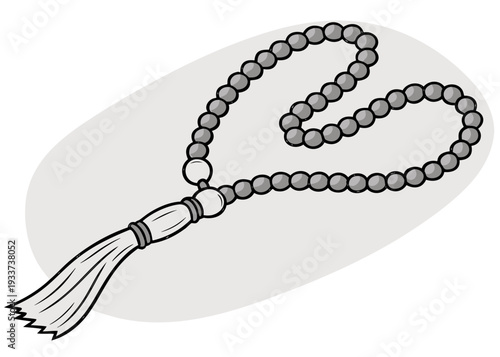A close-up view of a prayer bead necklace with a tassel at the end isolated on transparent background, isolated on white background, Vector