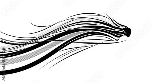 Abstract dynamic lines forming horse head silhouette, black and white, motion