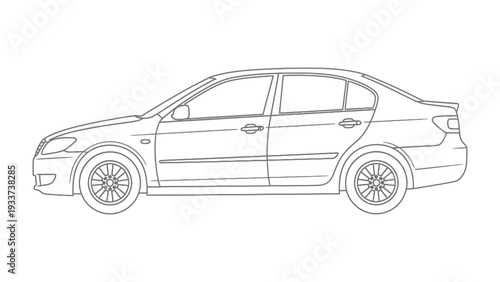 Sleek Sedan Silhouette: A minimalist line drawing showcases a modern sedan, exuding elegance and functionality in its design.