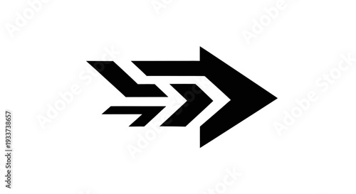 Black Arrow Icon with Speed Lines, Forward Motion, Direction, Progress, Vector Graphic