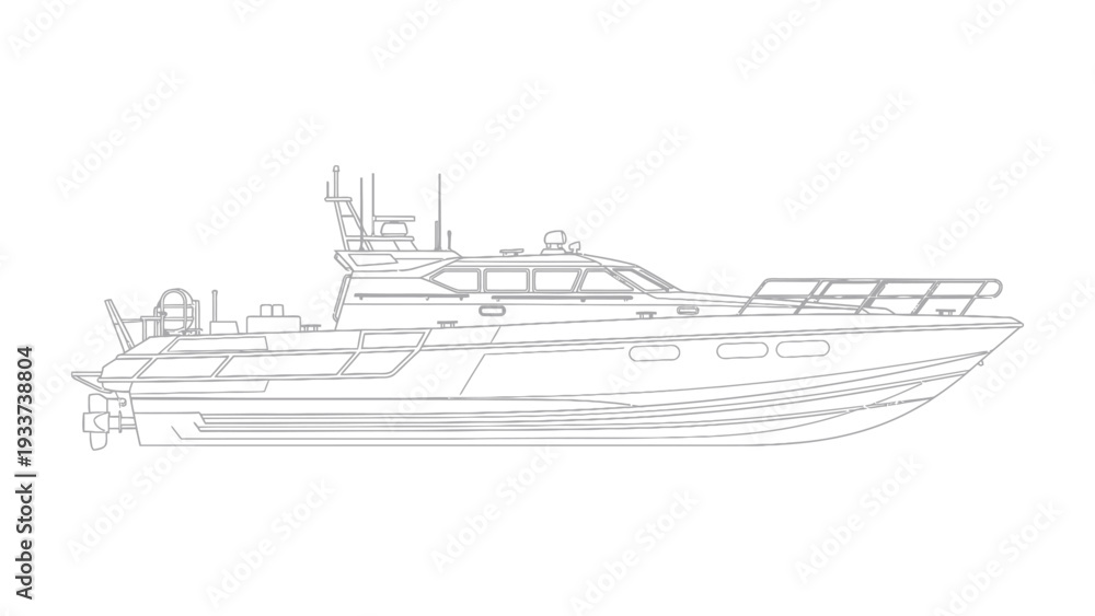 Fototapeta premium Marine Vessel Blueprint: A detailed blueprint of a sleek marine vessel, showcasing the lines and features of a powerful and modern yacht. 