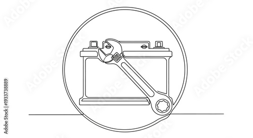 Car Battery Repair Service Icon - Wrench and Battery Outline