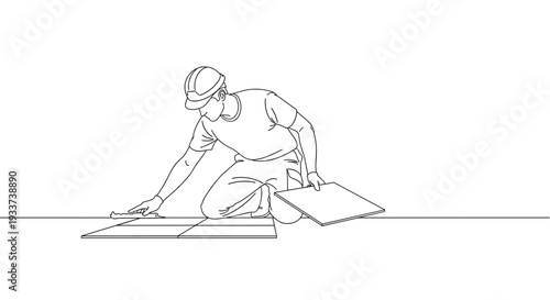 Man Working on Blueprint or Architectural Plan.