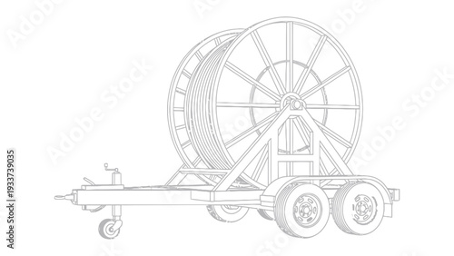 Industrial Cable Reel Cart : A detailed depiction of a heavy-duty industrial cable reel cart, designed for the efficient management and transport of electrical cables.