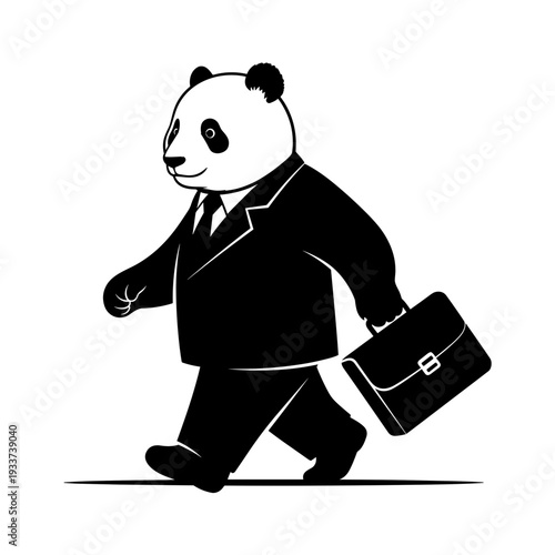 Panda in Suit Walking with Briefcase.
