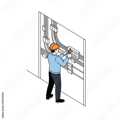 Technician Inspecting Electrical Panel Illustration.