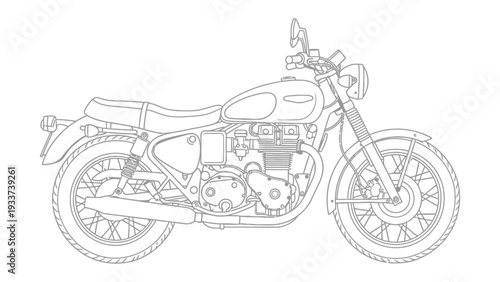 Classic Motorcycle: A detailed line drawing of a classic motorcycle, capturing the timeless design and mechanical beauty of a vintage ride.