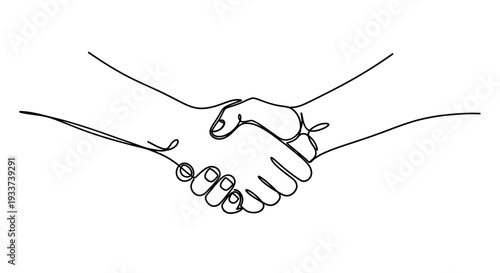 Continuous line drawing of a handshake, symbolizing agreement and partnership