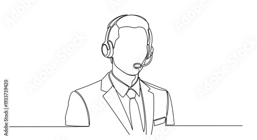 Customer Service Agent with Headset - Continuous Line Drawing