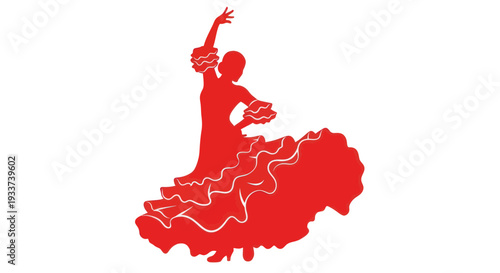 Flamenco Dancer Silhouette Red Dress White Background