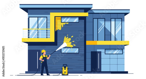 House washing with pressure washer, exterior cleaning service concept