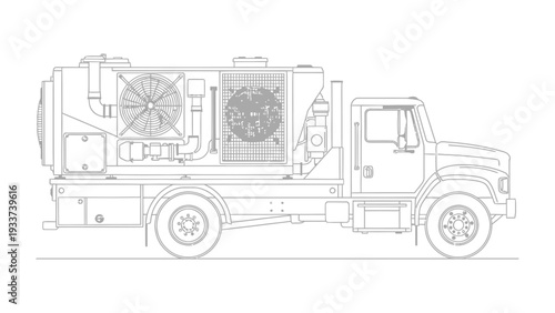 Heavy-Duty Tanker Truck: A meticulously detailed outline of a heavy-duty tanker truck, showcasing its robust design and industrial functionality.