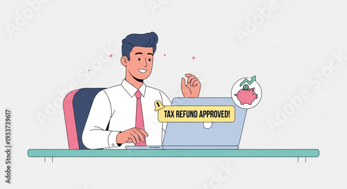 Flat Design Tax Return Notification with Business Analytics Chart