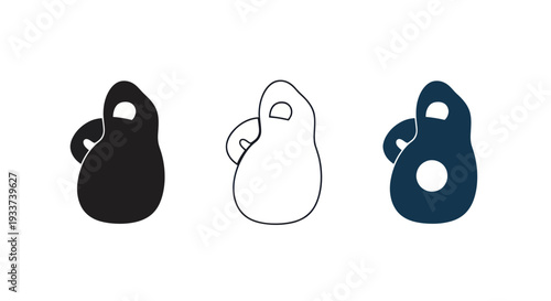 Kettlebell icon, silhouette, outline, and blue filled variations for fitness and workout design