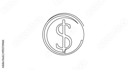 Dollar Sign Coin Line Art Icon