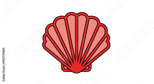 Stylized Red Scallop Shell Icon - Simple Marine Symbol