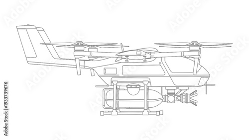 Futuristic Drone Illustration: A meticulously drawn illustration depicts a cutting-edge drone, showcasing sleek lines and advanced features, emphasizing the intersection of technology and innovation.
